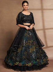 Black Digital Printed Net Lehenga Choli