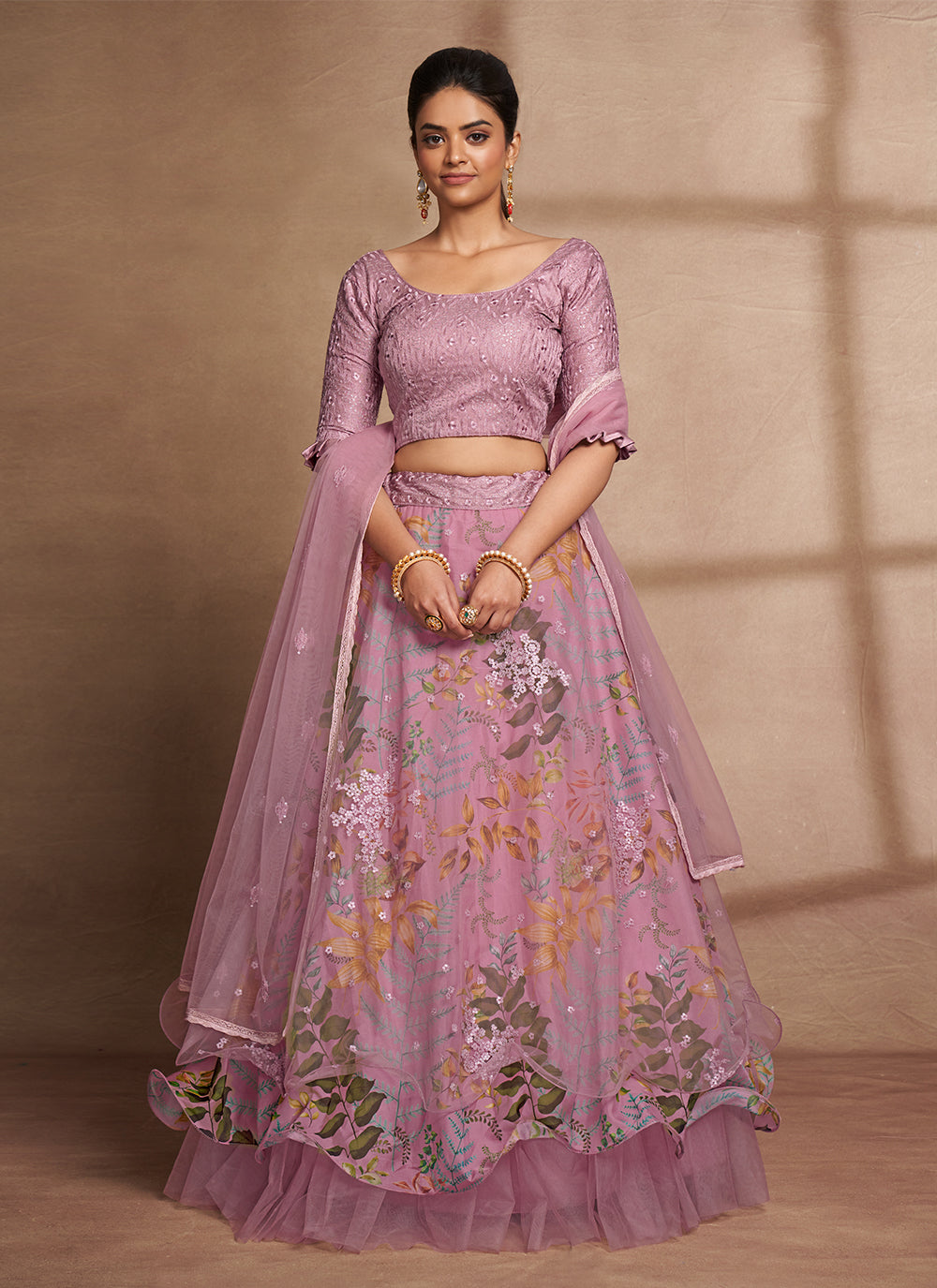 Purple Digital Printed Net Lehenga Choli