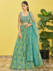 Green Printed Net Lehenga Choli