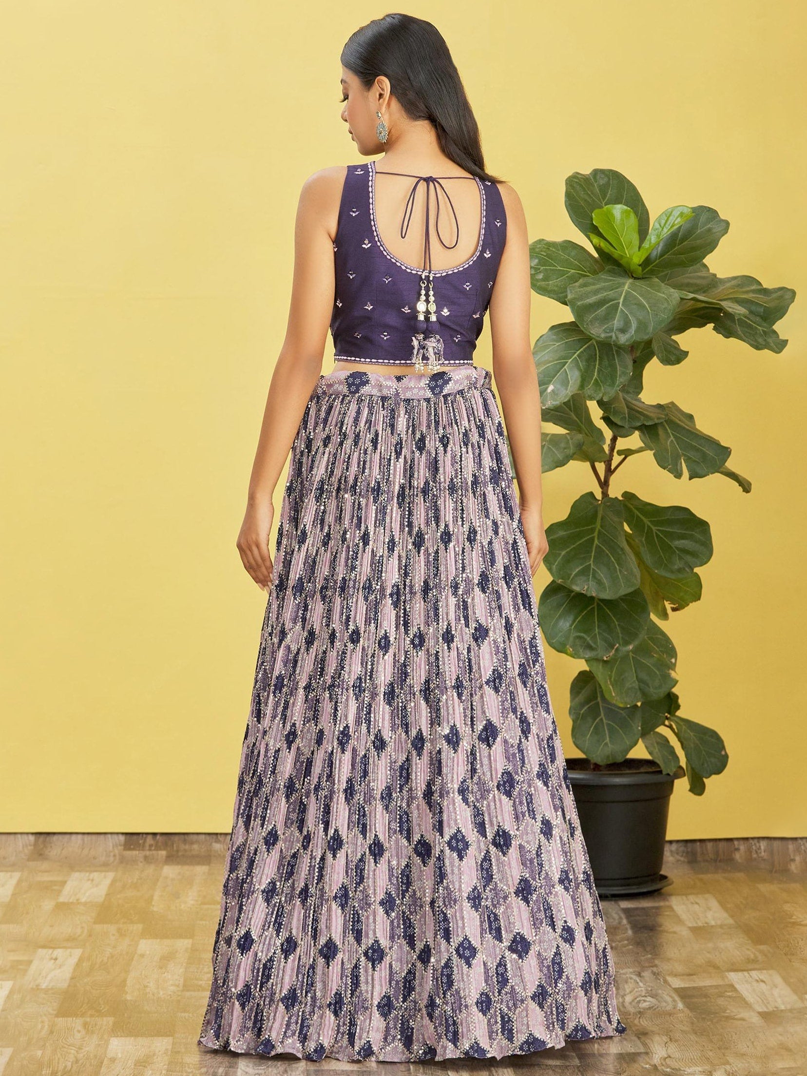 Blue Printed Net Lehenga Choli