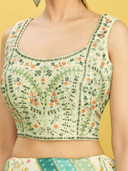 Green Printed Net Lehenga Choli