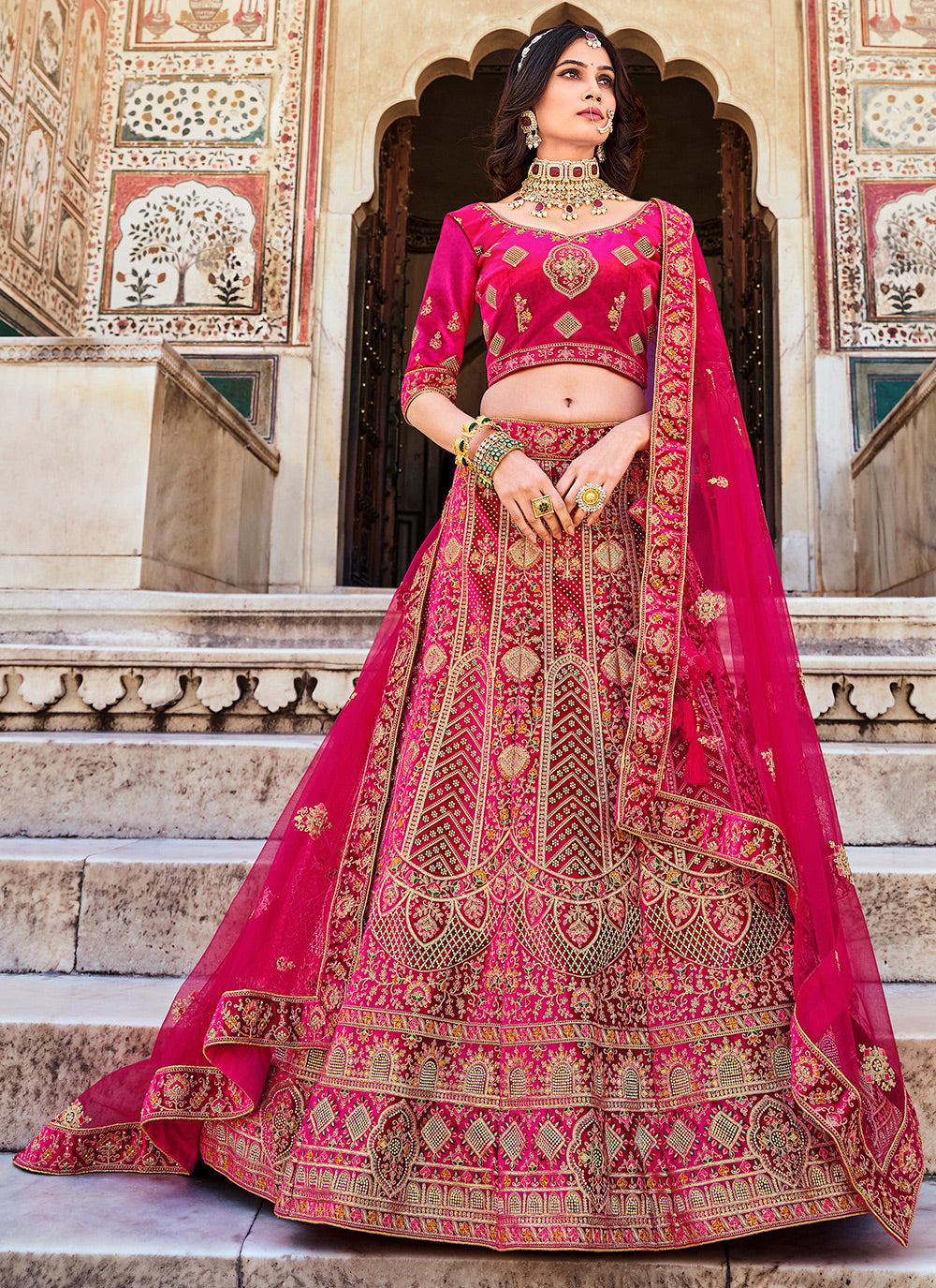 Pink Coding Sequins Embroidered Net Lehenga Choli