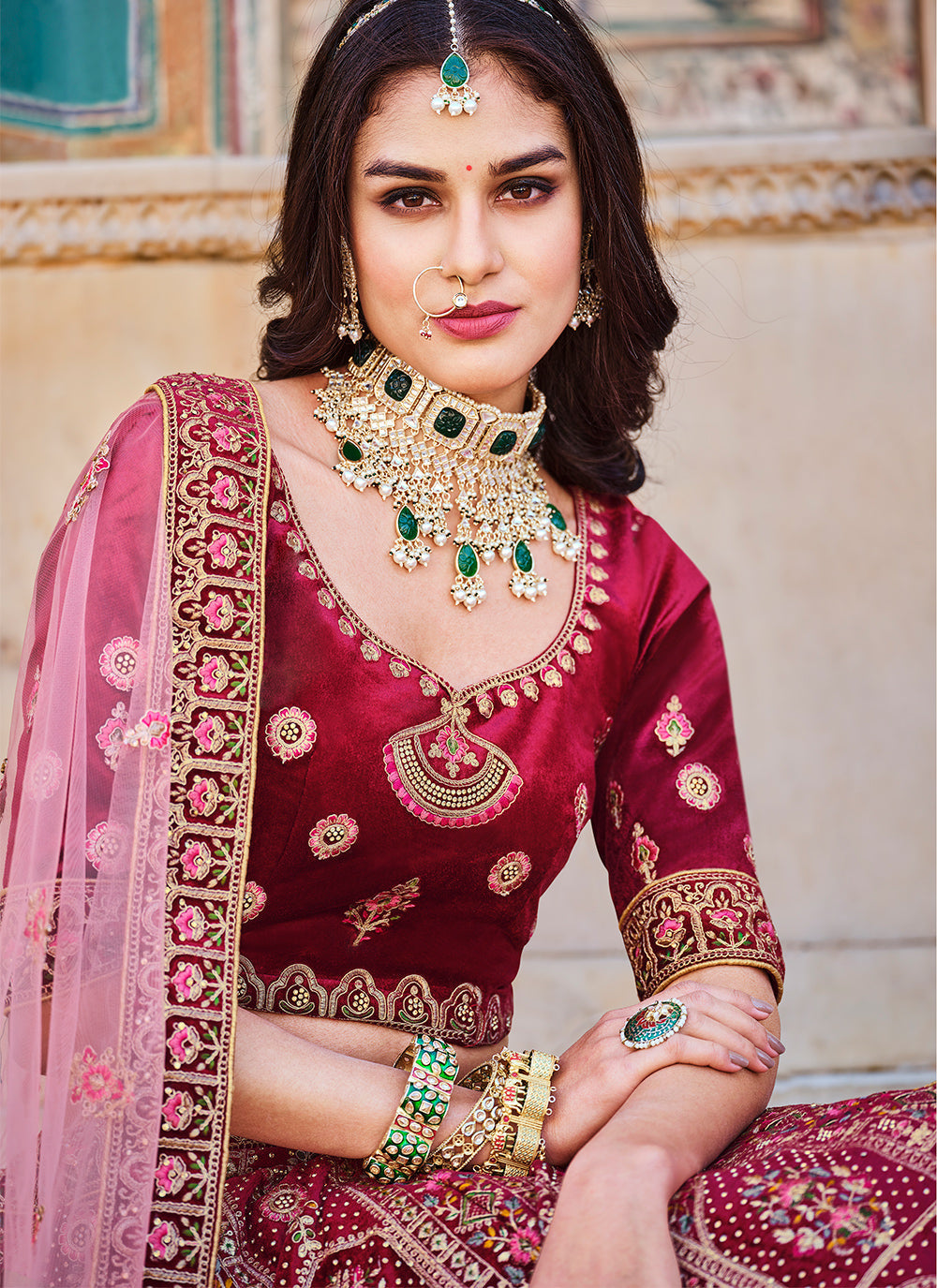 Maroon Coding Sequins Embroidered Net Lehenga Choli