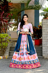 Baby Pink Printed Faux Georgette Lehenga Choli