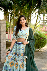 Pista Printed Faux Georgette Lehenga Choli