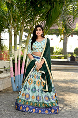 Pista Printed Faux Georgette Lehenga Choli