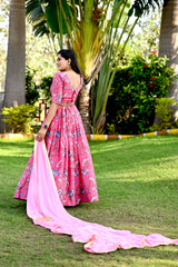 Pink Printed Faux Georgette Lehenga Choli