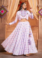 Lavender Thread Embroidered Cotton Navratri Lehenga Choli