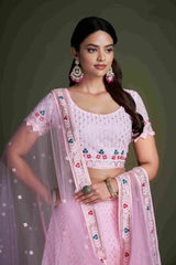 Rose Pink Sequins Embroidered Net Lehenga Choli