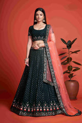 Green Sequins Embroidered Net Lehenga Choli