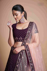 Purple Sequins Embroidered Net Lehenga Choli