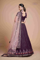 Purple Sequins Embroidered Net Lehenga Choli