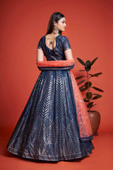 Blue Sequins Embroidered Net Lehenga Choli