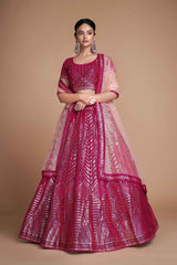 Magenta Pink Sequins Embroidered Net Lehenga Choli