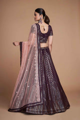 Wine Sequins Embroidered Net Lehenga Choli