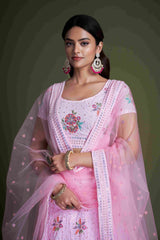 Pink Sequins Embroidered Net Lehenga Choli