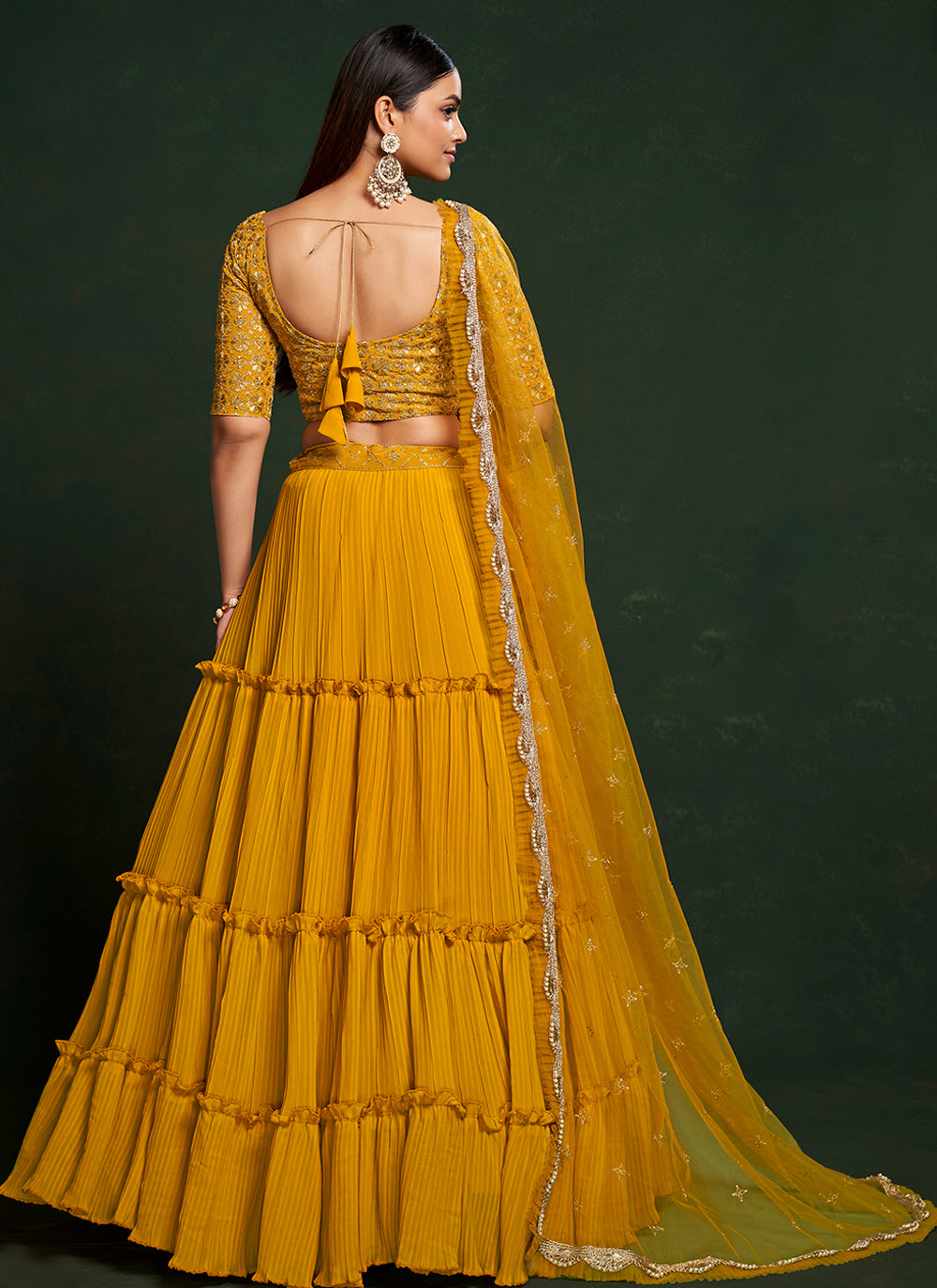 Yellow Sequins Embroidered Net Lehenga Choli