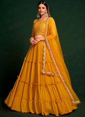 Yellow Sequins Embroidered Net Lehenga Choli