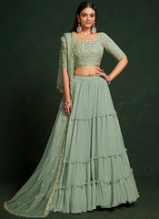 Pista Sequins Embroidered Net Lehenga Choli