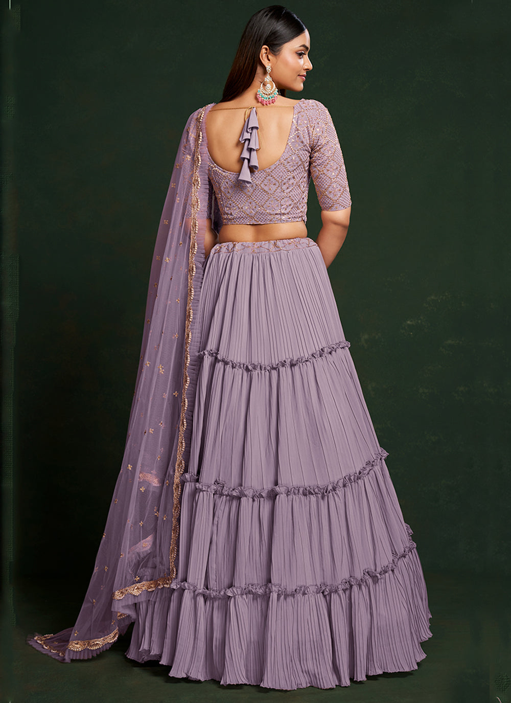 Lavender Sequins Embroidered Net Lehenga Choli