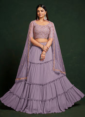 Lavender Sequins Embroidered Net Lehenga Choli