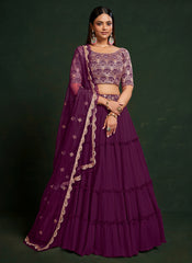 Purple Sequins Embroidered Net Lehenga Choli