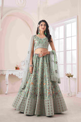 Green Thread Embroidered Net Lehenga Choli