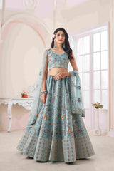 Indigo Blue Thread Embroidered Net Lehenga Choli