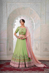 Green Thread Embroidered Georgette Lehenga Choli