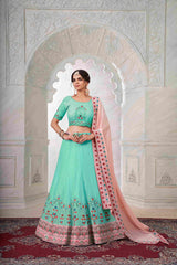 Sea Green Embroidered Georgette Lehenga Choli