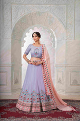 Voilet Embroidered Georgette Lehenga Choli