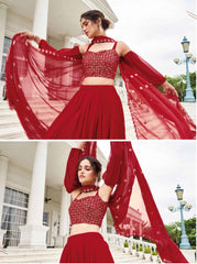 Maroon Thread Sequins Embroidered Faux Georgette Lehenga Choli