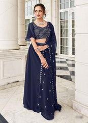 Blue Thread Sequins Embroidered Faux Georgette Lehenga Choli