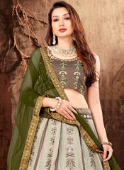 Grey Satin Printed Lehenga Choli