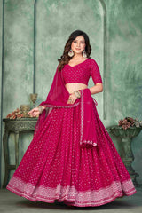 Hot Pink Georgette Embroidered Lehenga Choli