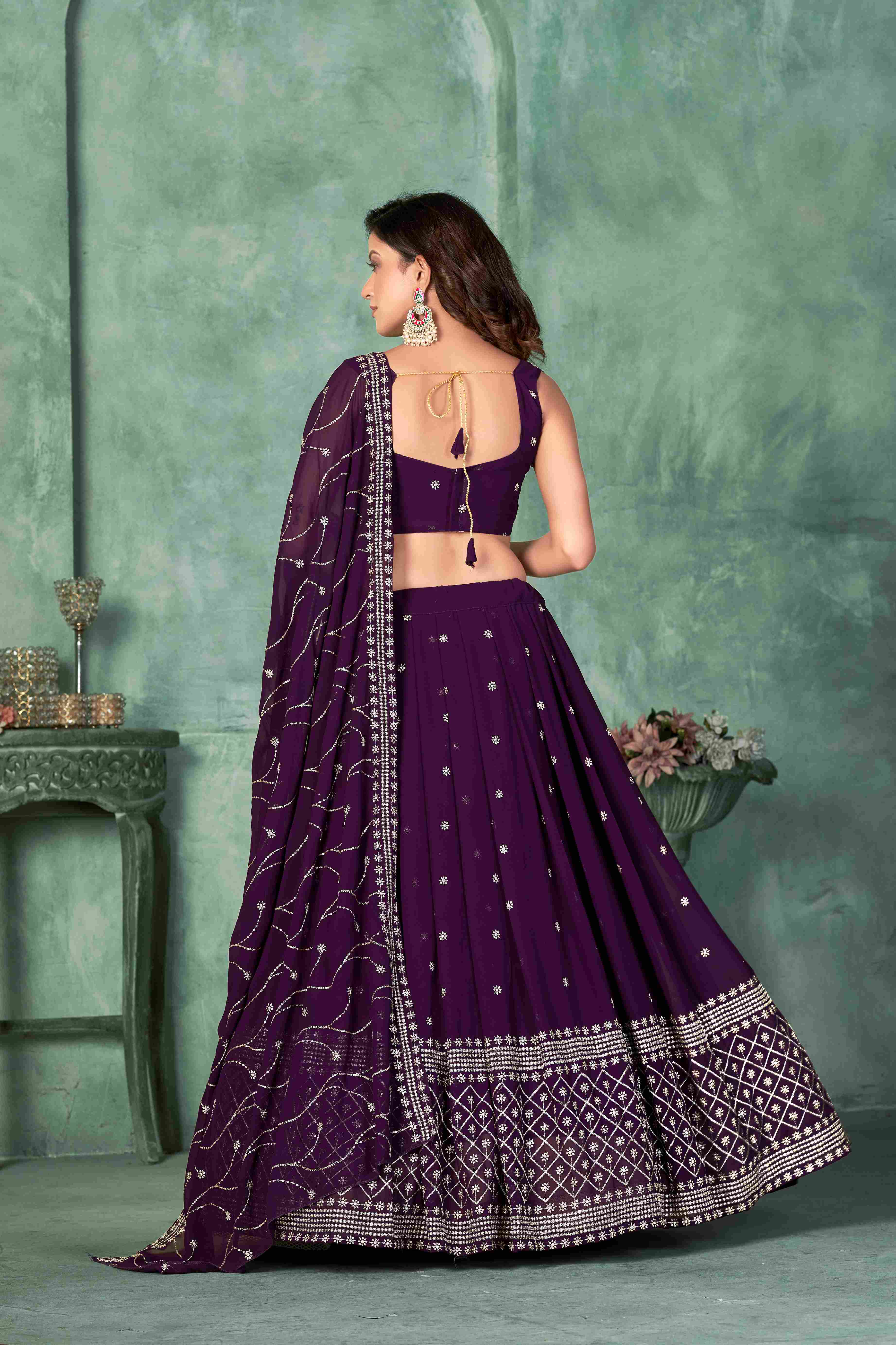 Purple Georgette Embroidered Lehenga Choli