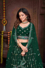 Green Georgette Embroidered Lehenga Choli