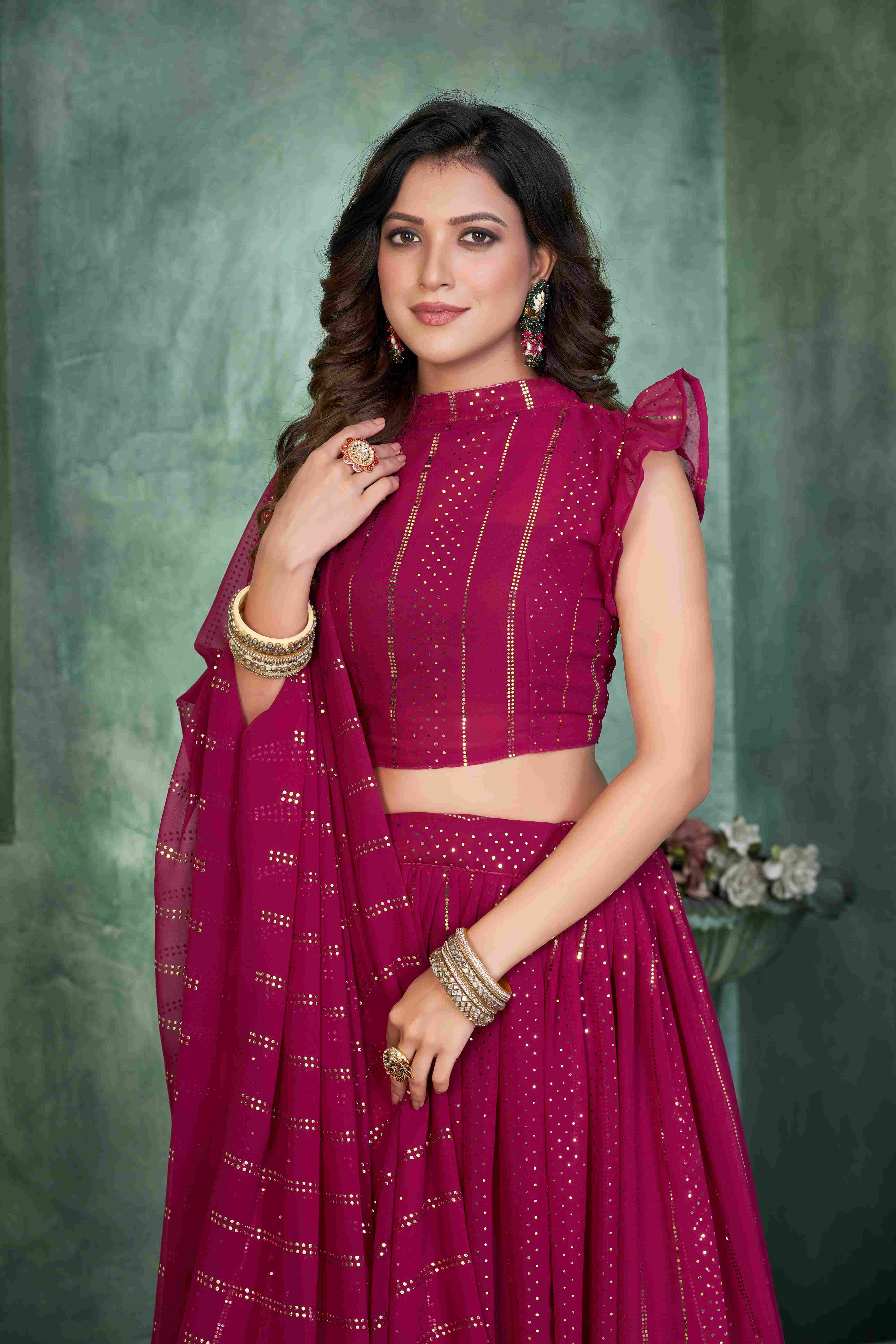 Pink Georgette Embroidered Lehenga Choli