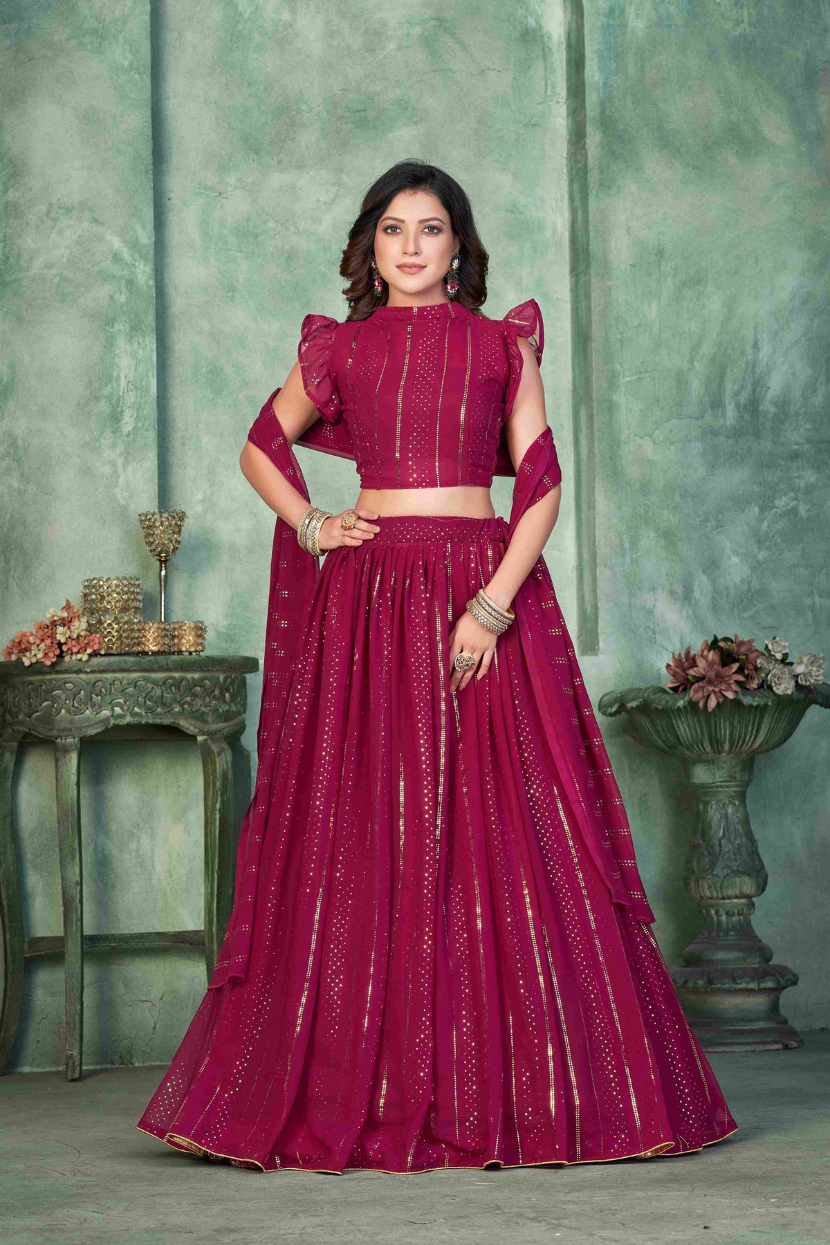 Pink Georgette Embroidered Lehenga Choli