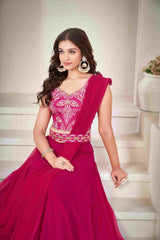 Pink Georgette Embroidered Lehenga Choli