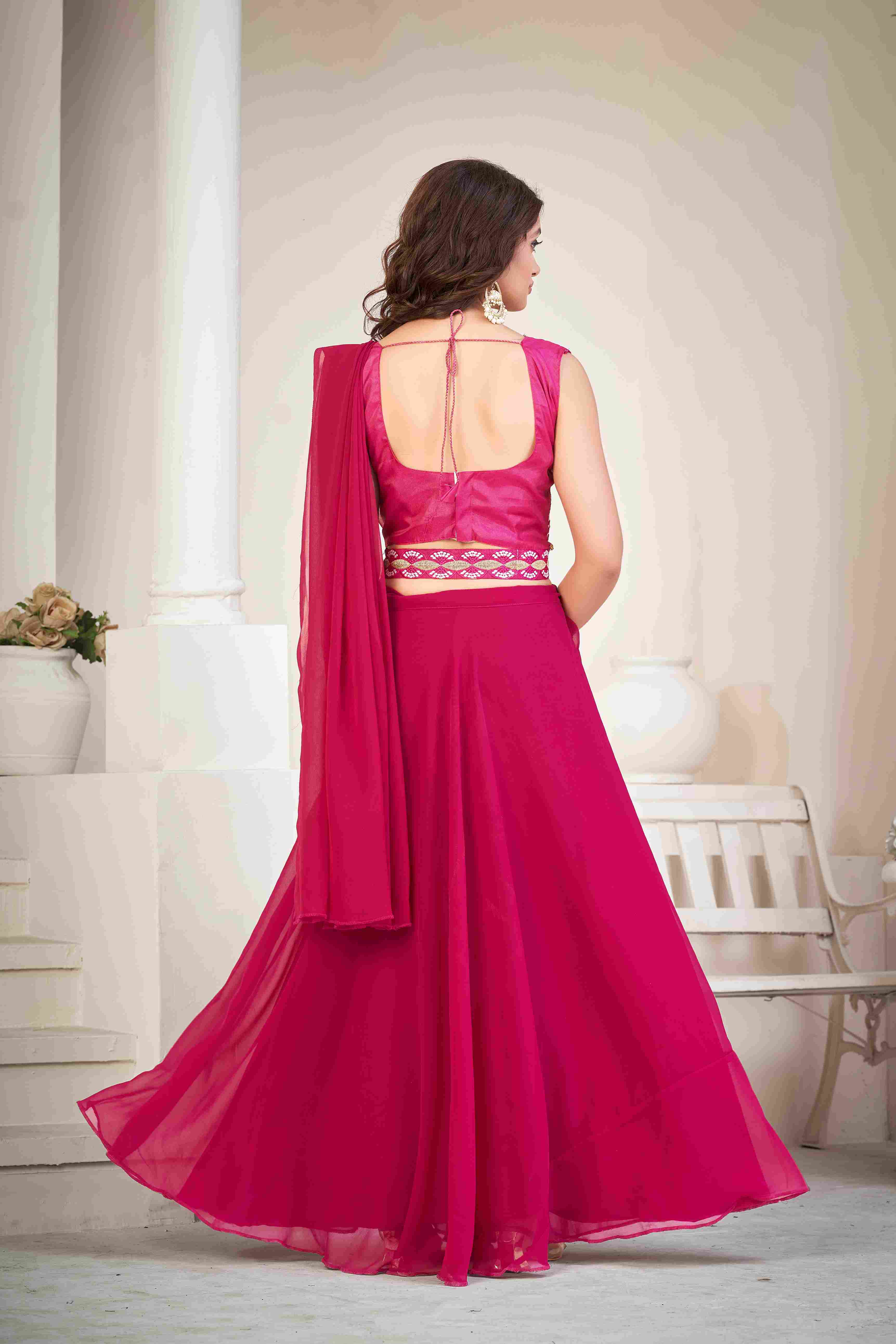 Pink Georgette Embroidered Lehenga Choli