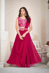 Pink Georgette Embroidered Lehenga Choli