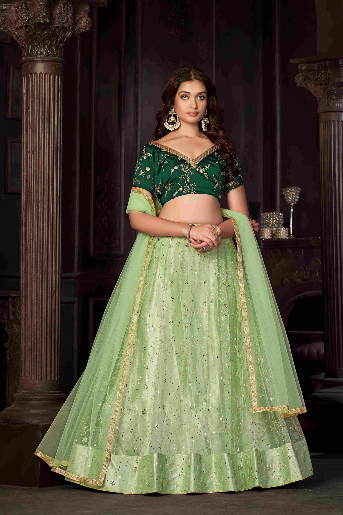 Pista Net Embroidered Lehenga Choli