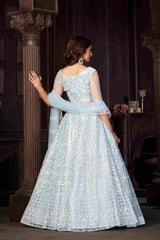 Sky Blue Net Embroidered Lehenga Choli