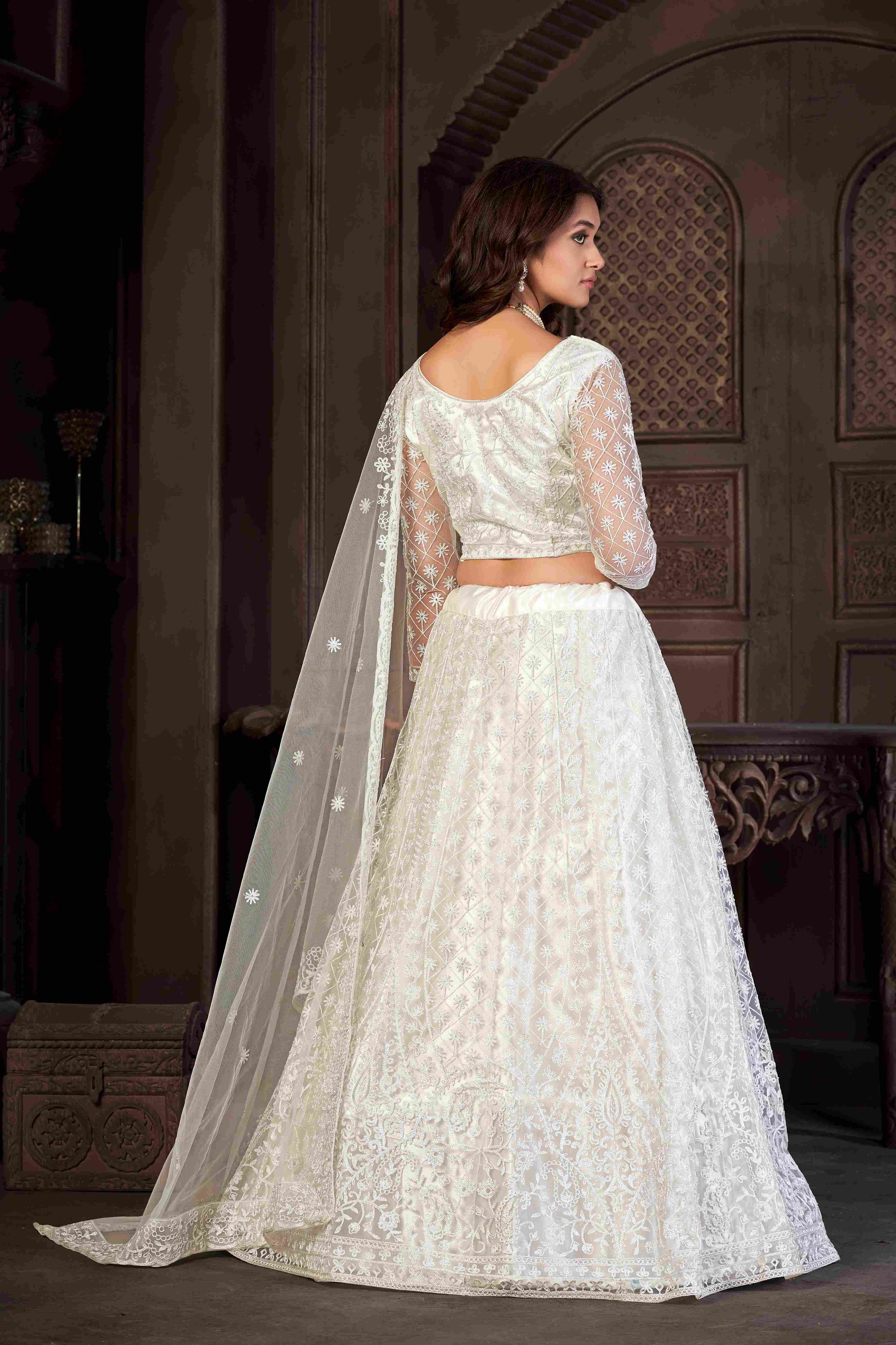 White Net Embroidered Lehenga Choli