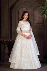 White Net Embroidered Lehenga Choli