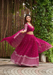 Rose Pink Georgette Embroidered Lehenga Choli