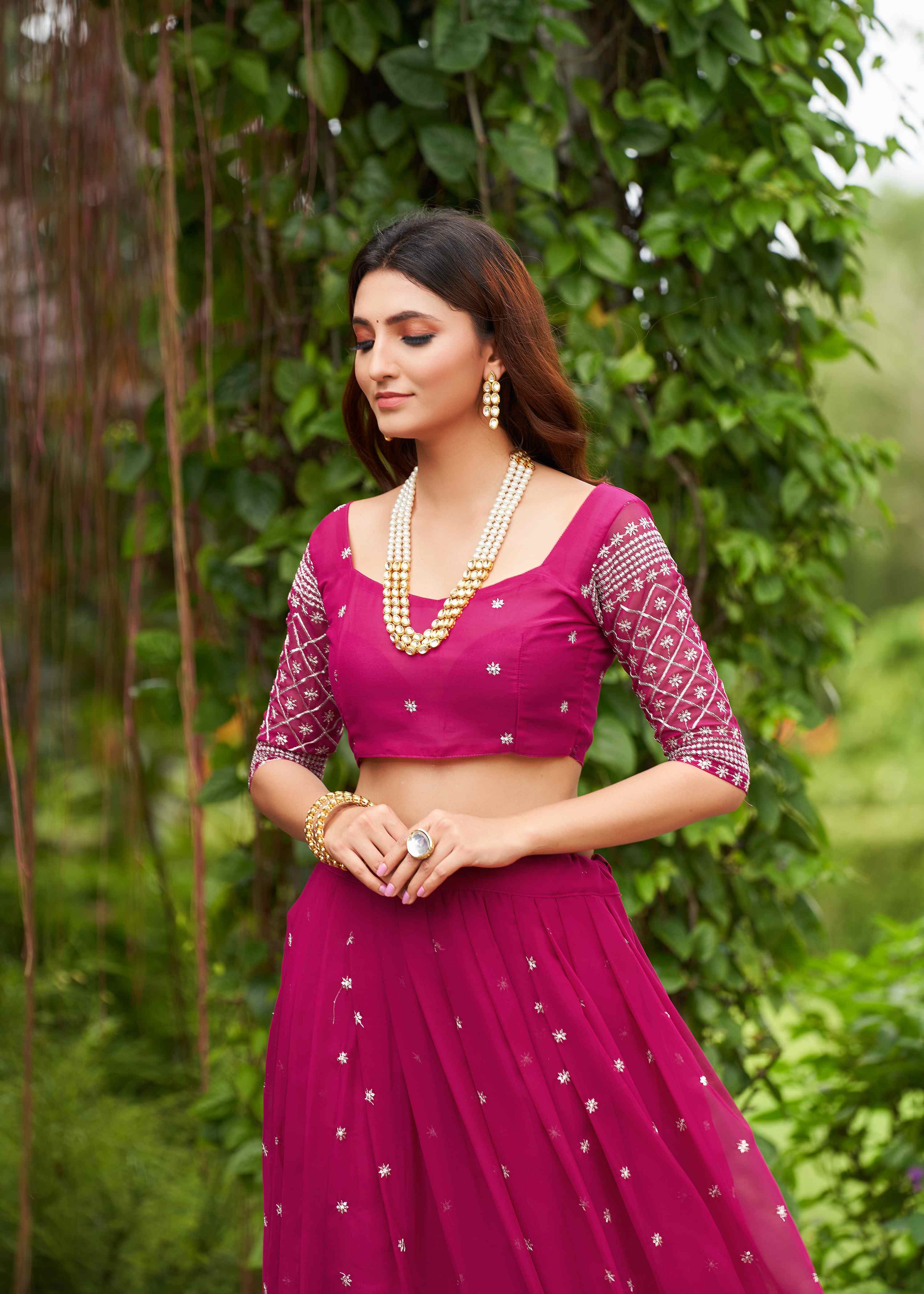 Rose Pink Georgette Embroidered Lehenga Choli