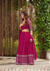 Rose Pink Georgette Embroidered Lehenga Choli