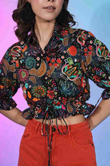 Multi Colored Crepe Designer Printed Crop Top For Women